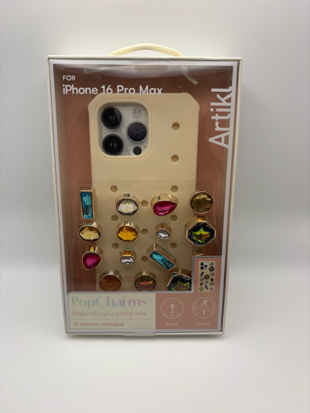 PopCharms Cream Phone Case for iPhone 16 Pro Max with Multicolor Charms